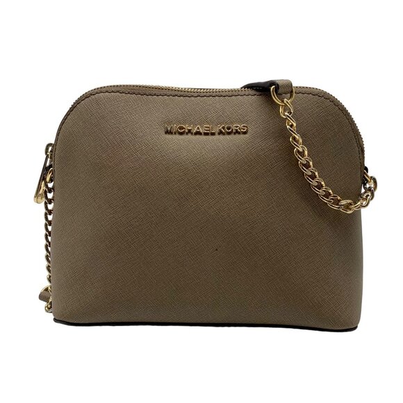 Michael Kors Large Cindy Taupe Saffiano Leather Domed Crossbody - Picture 1 of 13
